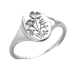 New Minimalist Bohemian Orchid Sterling Silver Signet Floral Engraved Ring